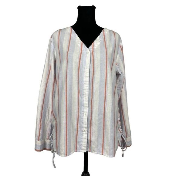 Eden & Olivia 100% Cotton Stripe Button Down Blouse - Women’s L - Picture 1 of 7